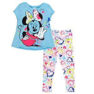 Minnie Mouse Blue W/Glitter Baby Girls 2 Piece Leggings Set 12M Silver Glitter